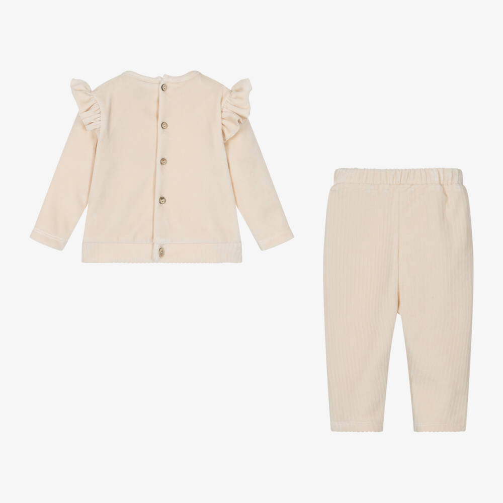 Babidu-طقم بنطلون مخمل لون بيج للمولودات | Childrensalon Outlet