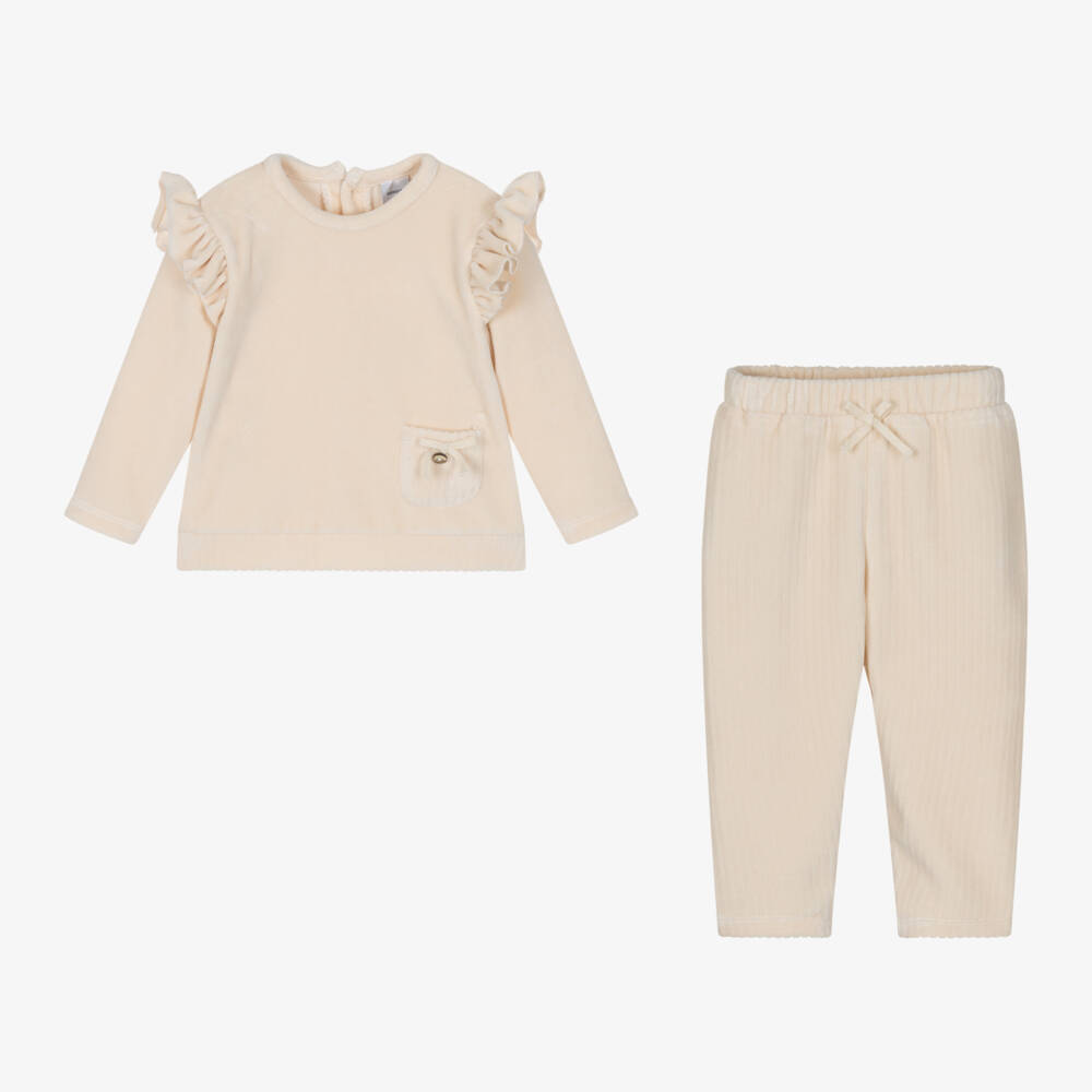 Babidu-طقم بنطلون مخمل لون بيج للمولودات | Childrensalon Outlet