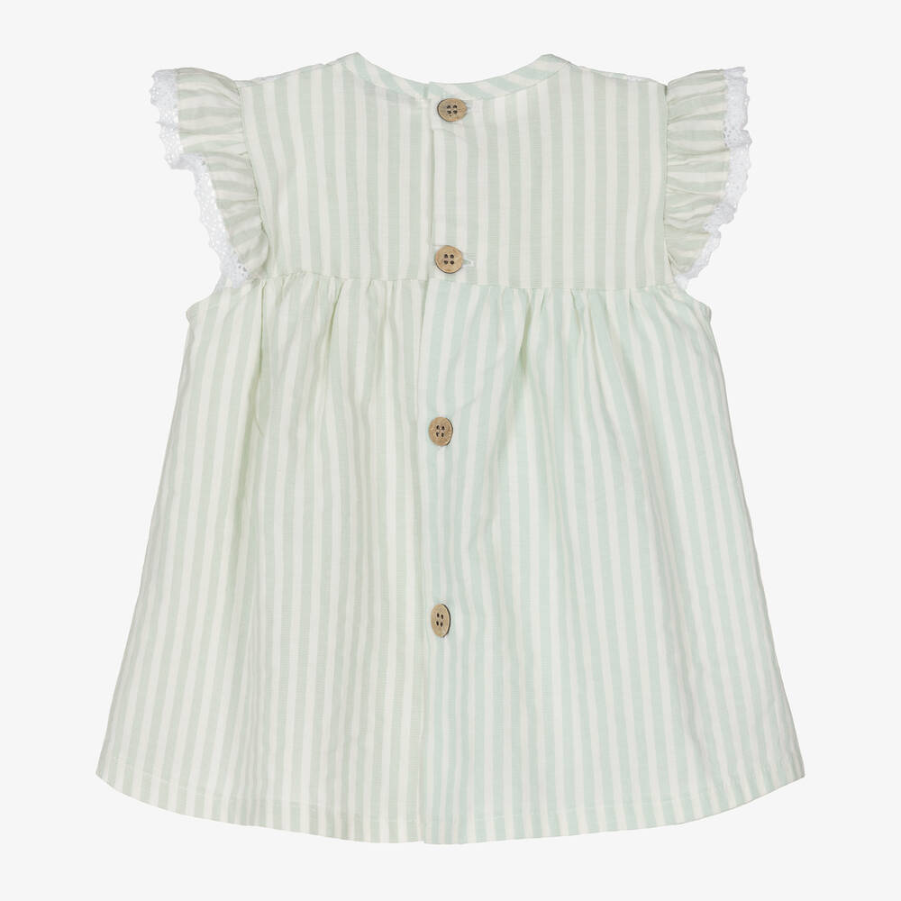 Babidu-فستان أطفال بناتي قطن مقلم لون أخضر نعناعي | Childrensalon Outlet