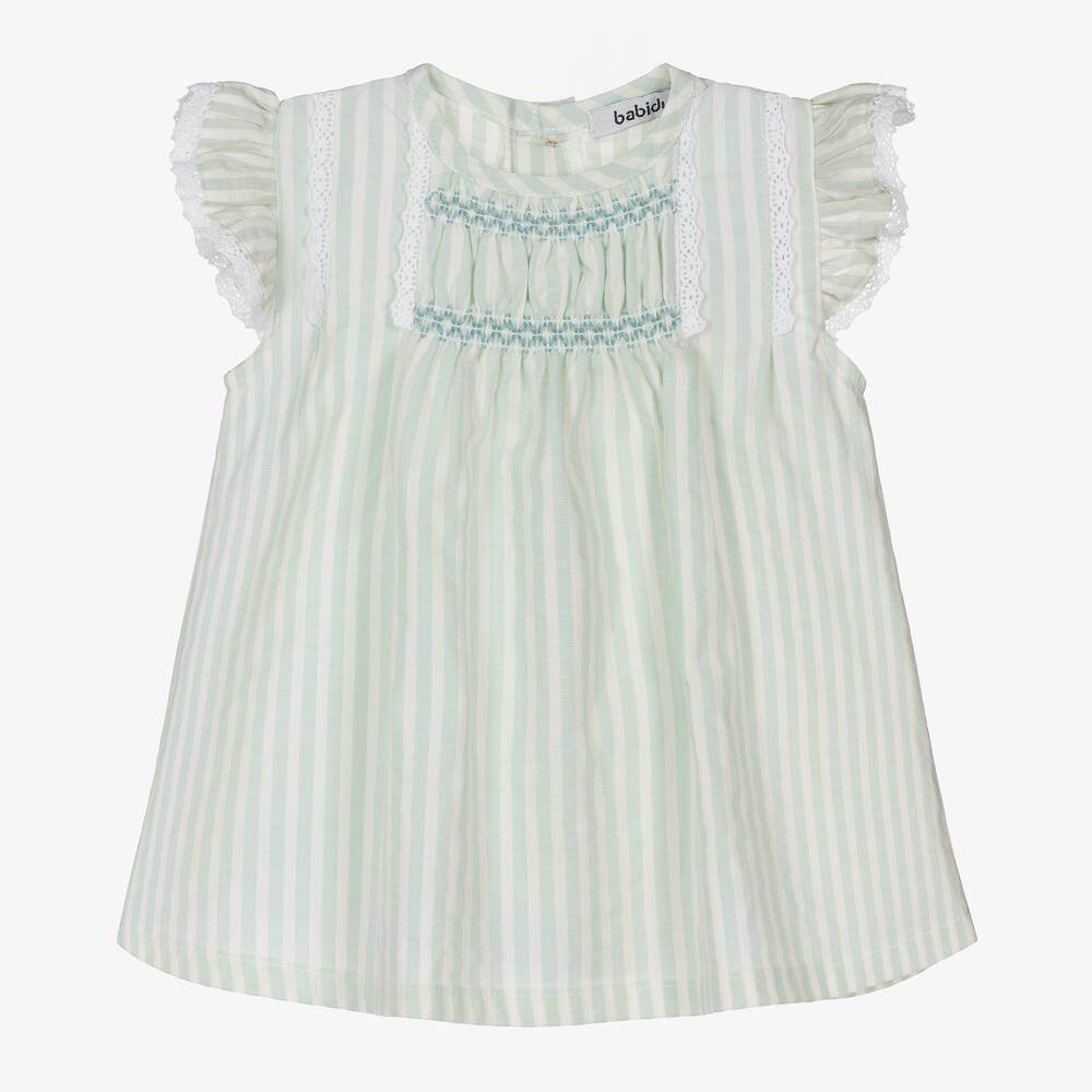 Babidu-Хлопковое платье в зеленую полоску для девочек | Childrensalon Outlet
