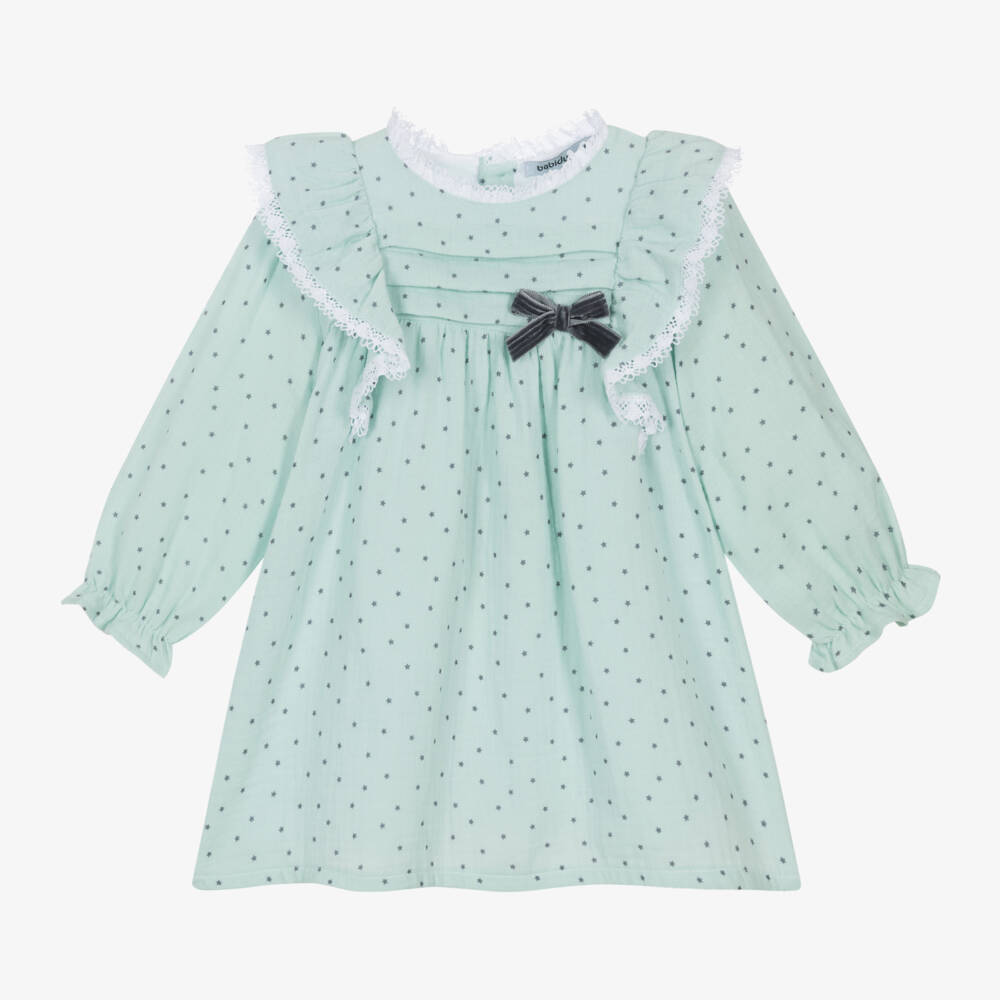 Babidu-Girls Mint Star Muslin Dress | Childrensalon Outlet