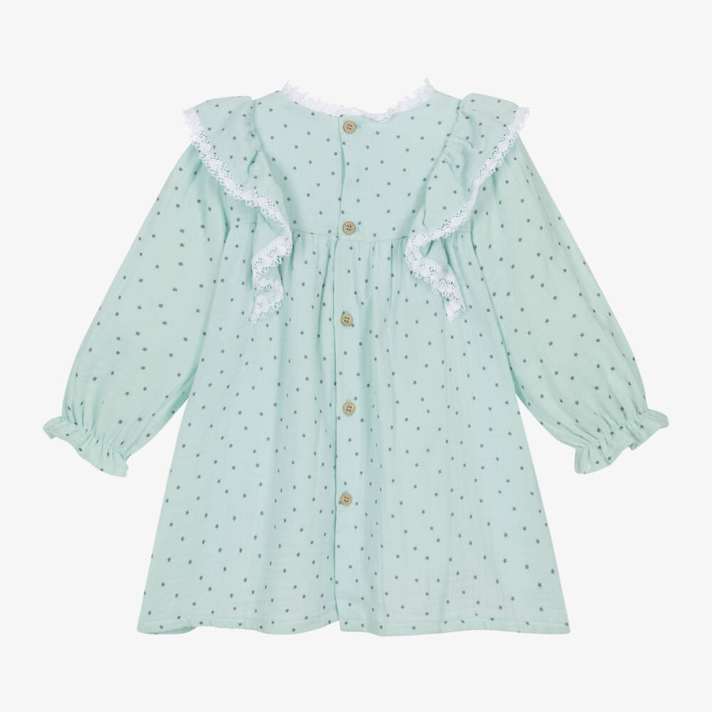 Babidu-Girls Mint Star Muslin Dress | Childrensalon Outlet