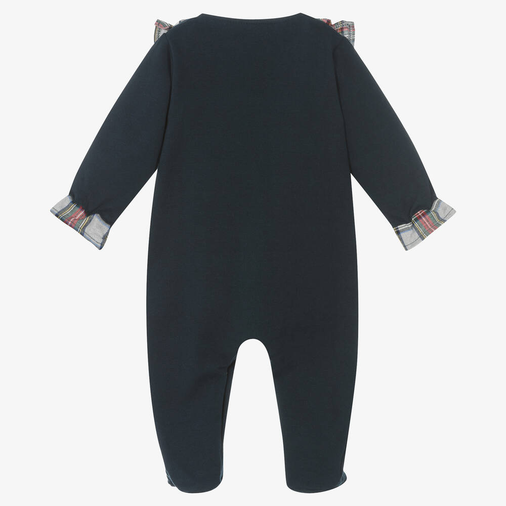 Babidu-Girls Navy Blue Cotton Tartan Babygrow | Childrensalon Outlet