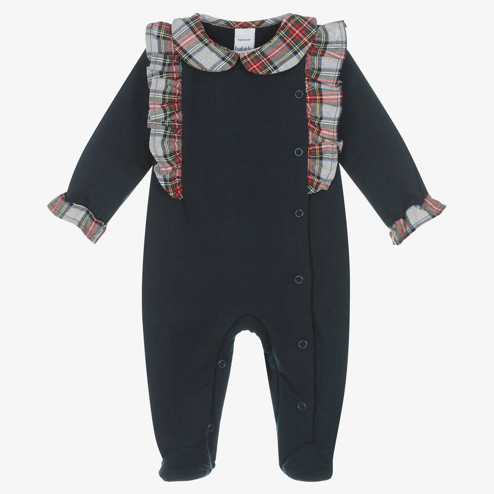 Babidu-Синий хлопковый комбинезон с рюшами в клетку | Childrensalon Outlet