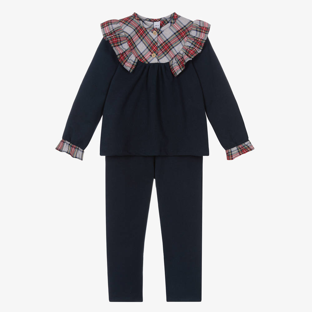 Babidu - Girls Navy Blue Cotton Trousers Set | Childrensalon