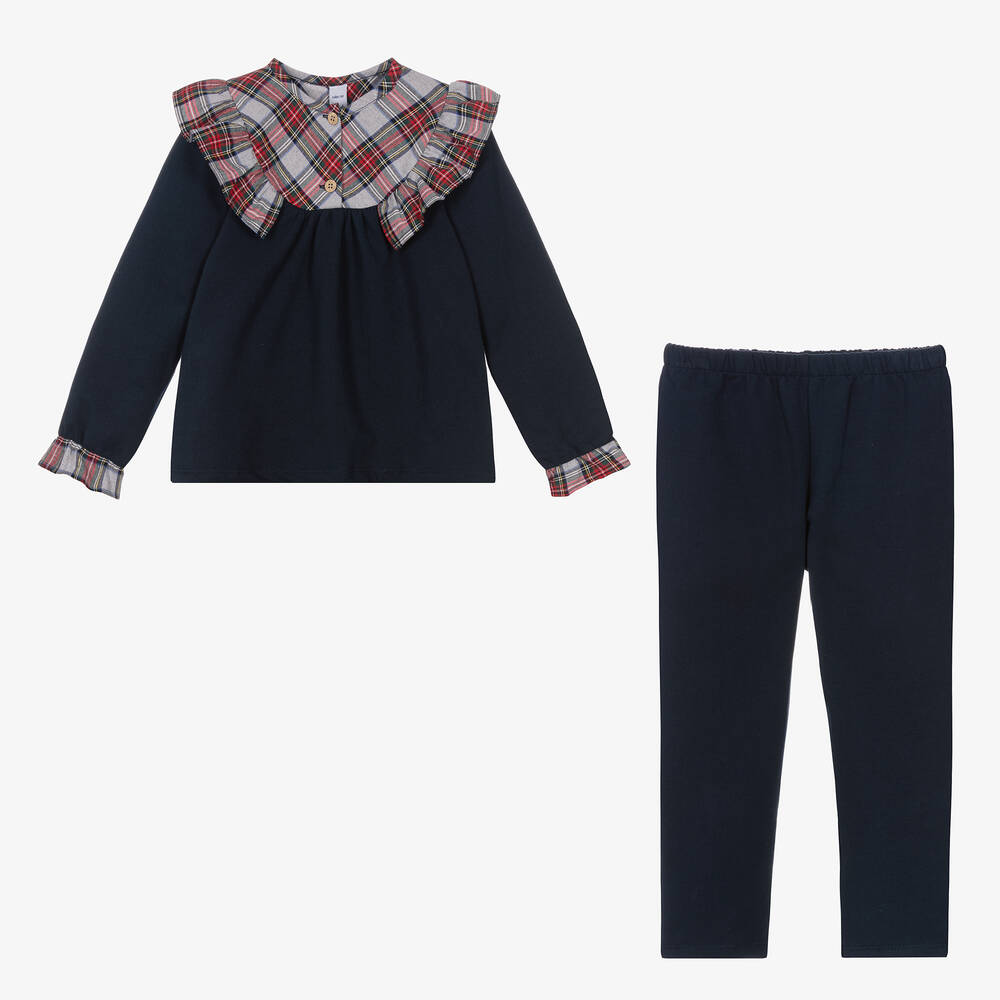 Babidu-Girls Navy Blue Cotton Trousers Set | Childrensalon Outlet