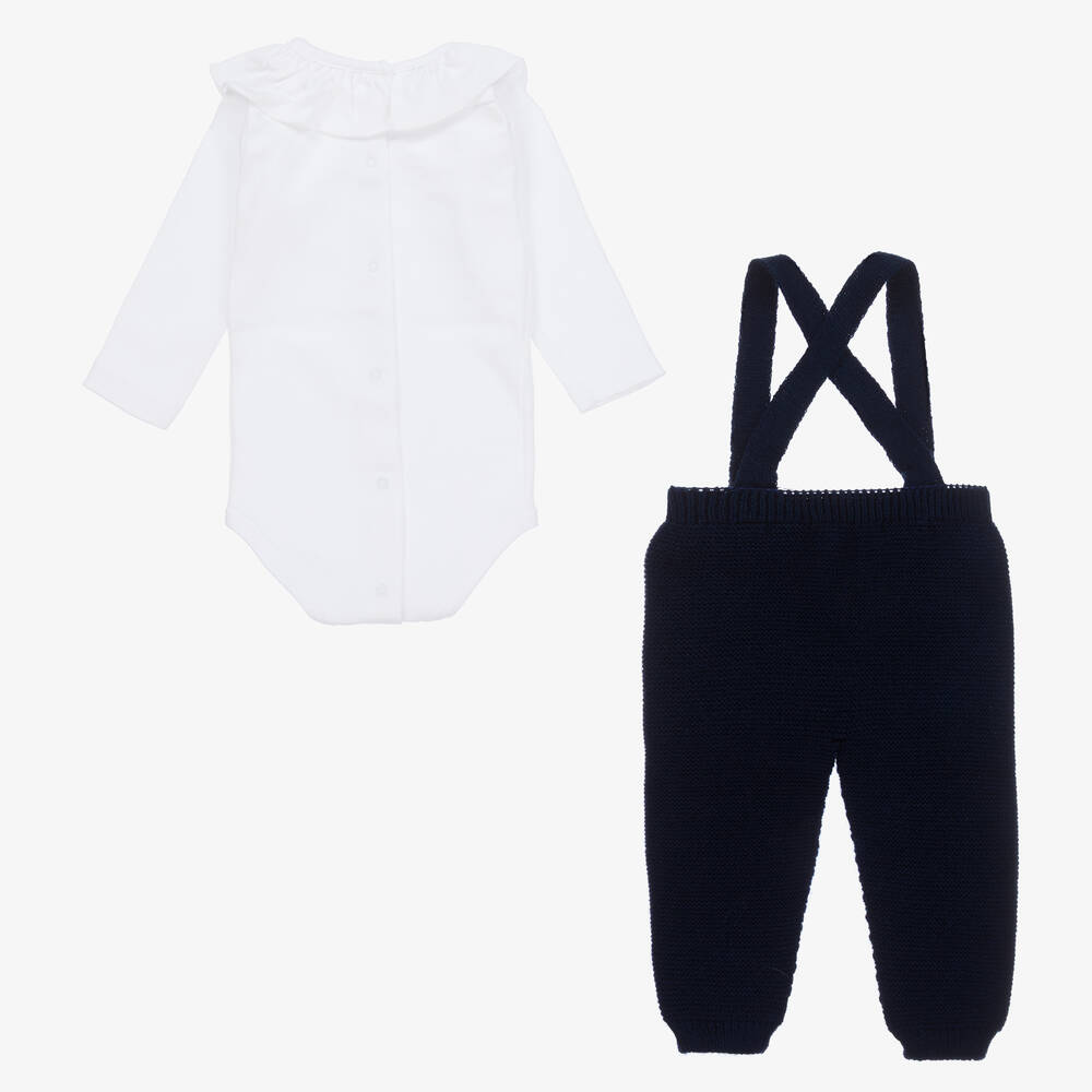 Babidu-طقم بنطلون أكريليك محبوك وقطن لون كحلي أطفال بناتي | Childrensalon Outlet