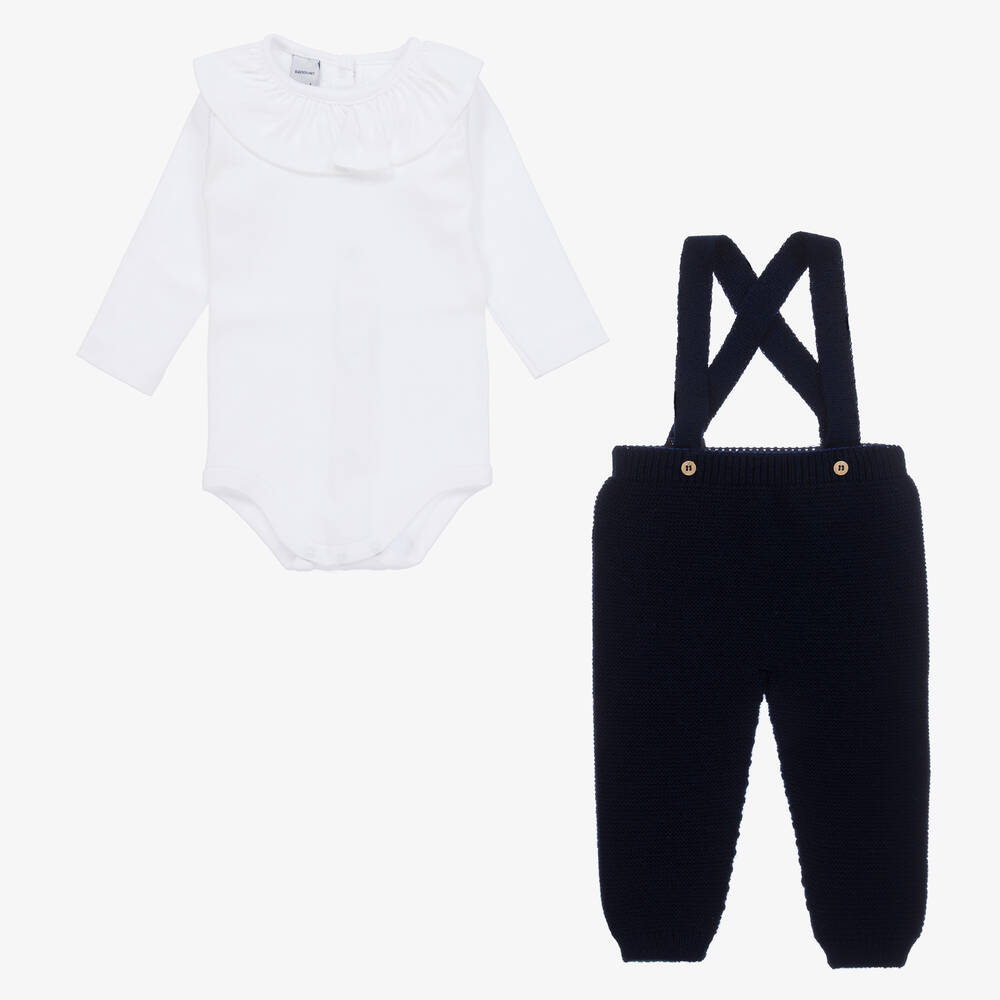 Babidu-طقم بنطلون أكريليك محبوك وقطن لون كحلي أطفال بناتي | Childrensalon Outlet