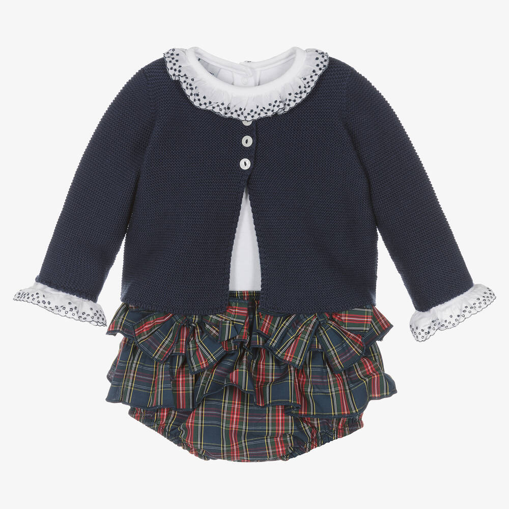 Babidu-Girls Navy Blue Shorts Set | Childrensalon Outlet