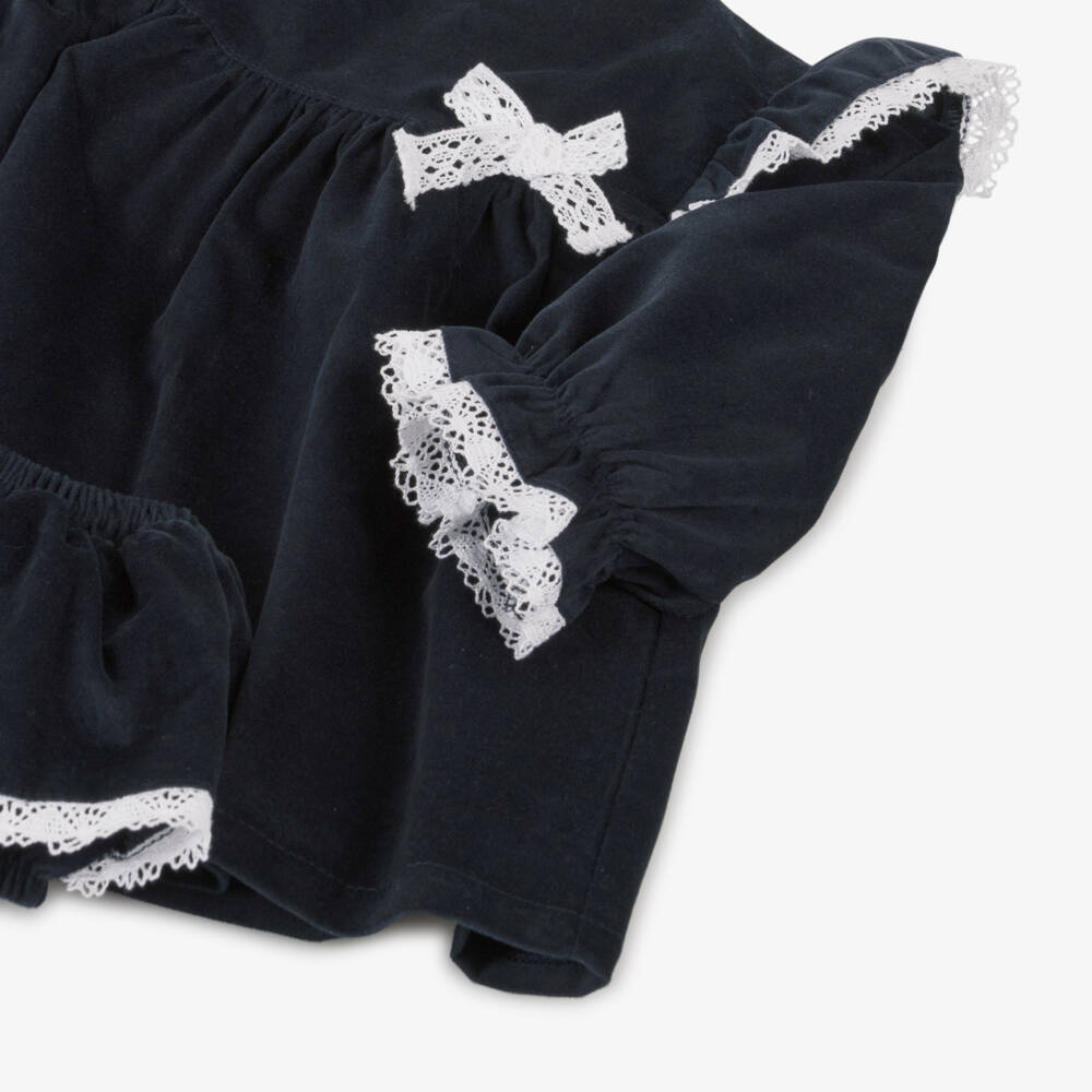 Babidu-فستان أطفال بناتي مخمل لون كحلي | Childrensalon Outlet