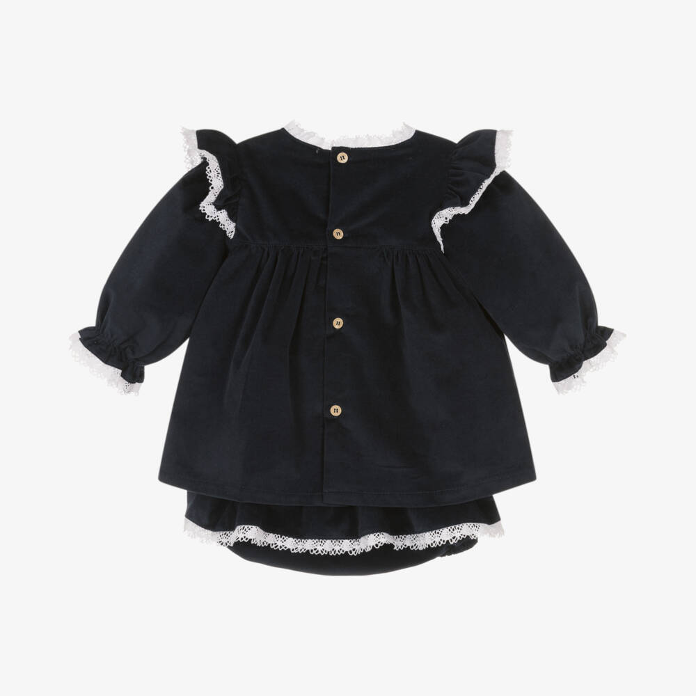 Babidu-فستان أطفال بناتي مخمل لون كحلي | Childrensalon Outlet