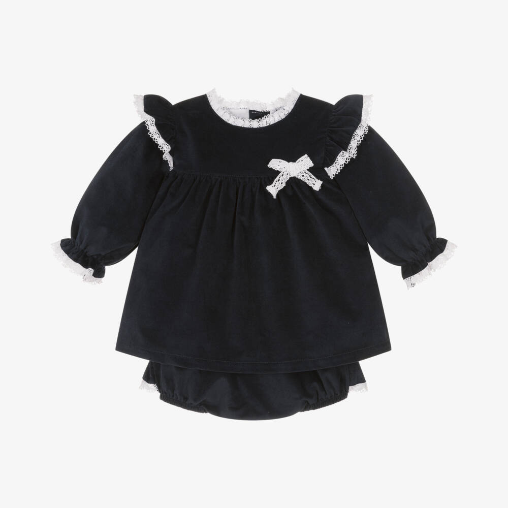 Babidu-Girls Navy Velvet Frock | Childrensalon Outlet