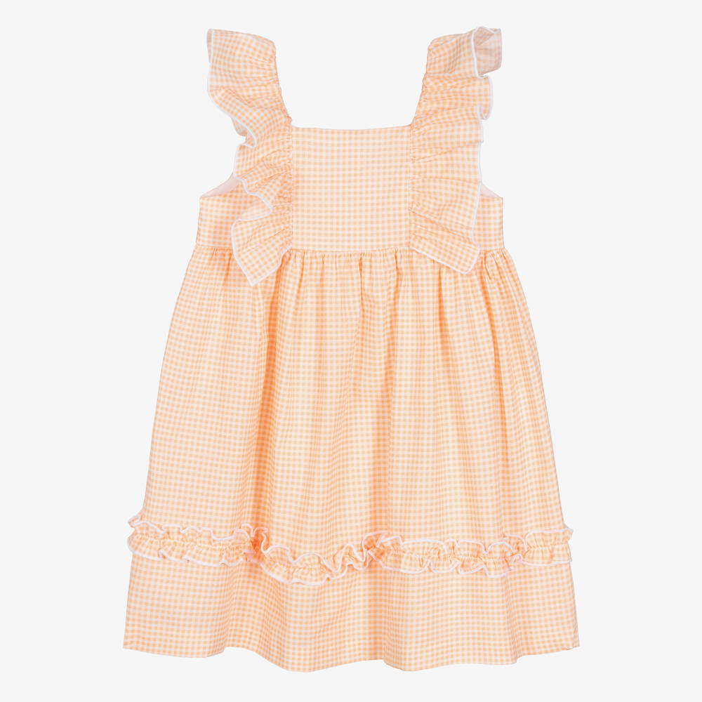 Babidu - Oranges Vichykaro-Baumwollkleid (M) | Childrensalon