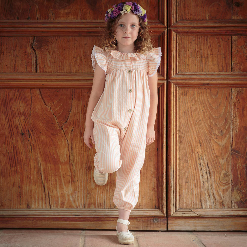 Babidu-Хлопковый комбинезон в оранжевую полоску для девочек | Childrensalon Outlet