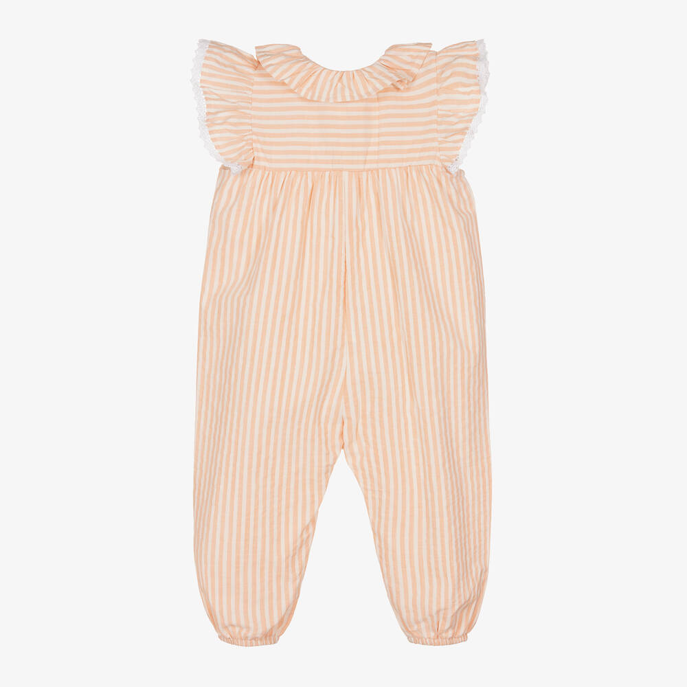 Babidu-Хлопковый комбинезон в оранжевую полоску для девочек | Childrensalon Outlet
