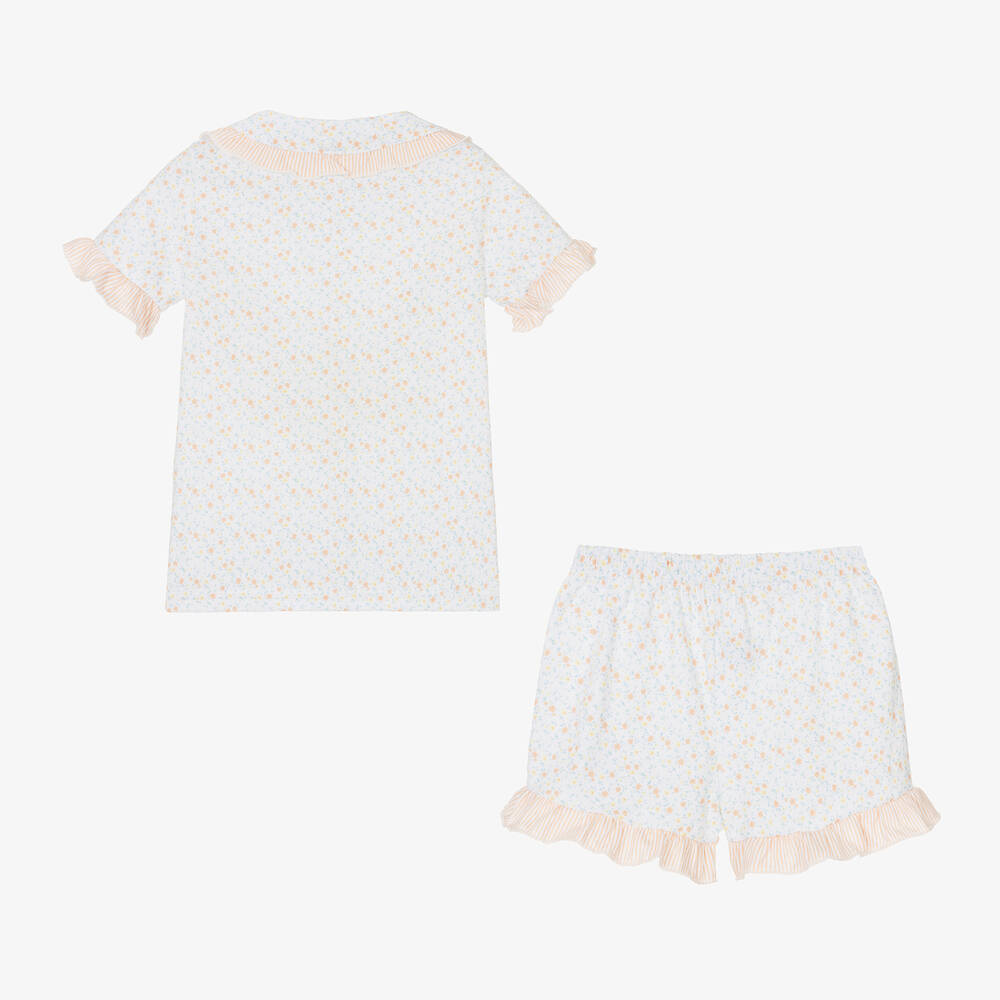 Babidu-Girls Orange Floral Cotton Short Pyjamas  | Childrensalon Outlet