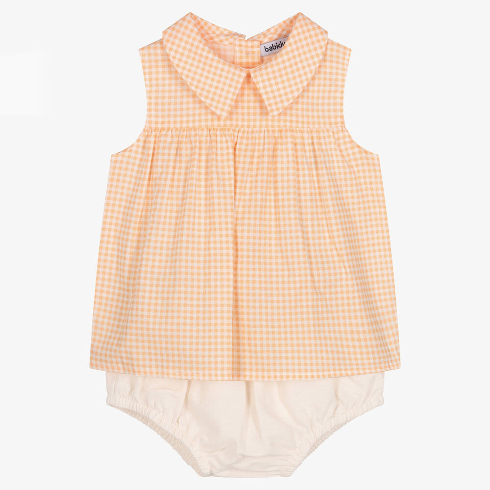 Babidu - Oranges Vichy-Baumwoll-Top & Shorts | Childrensalon