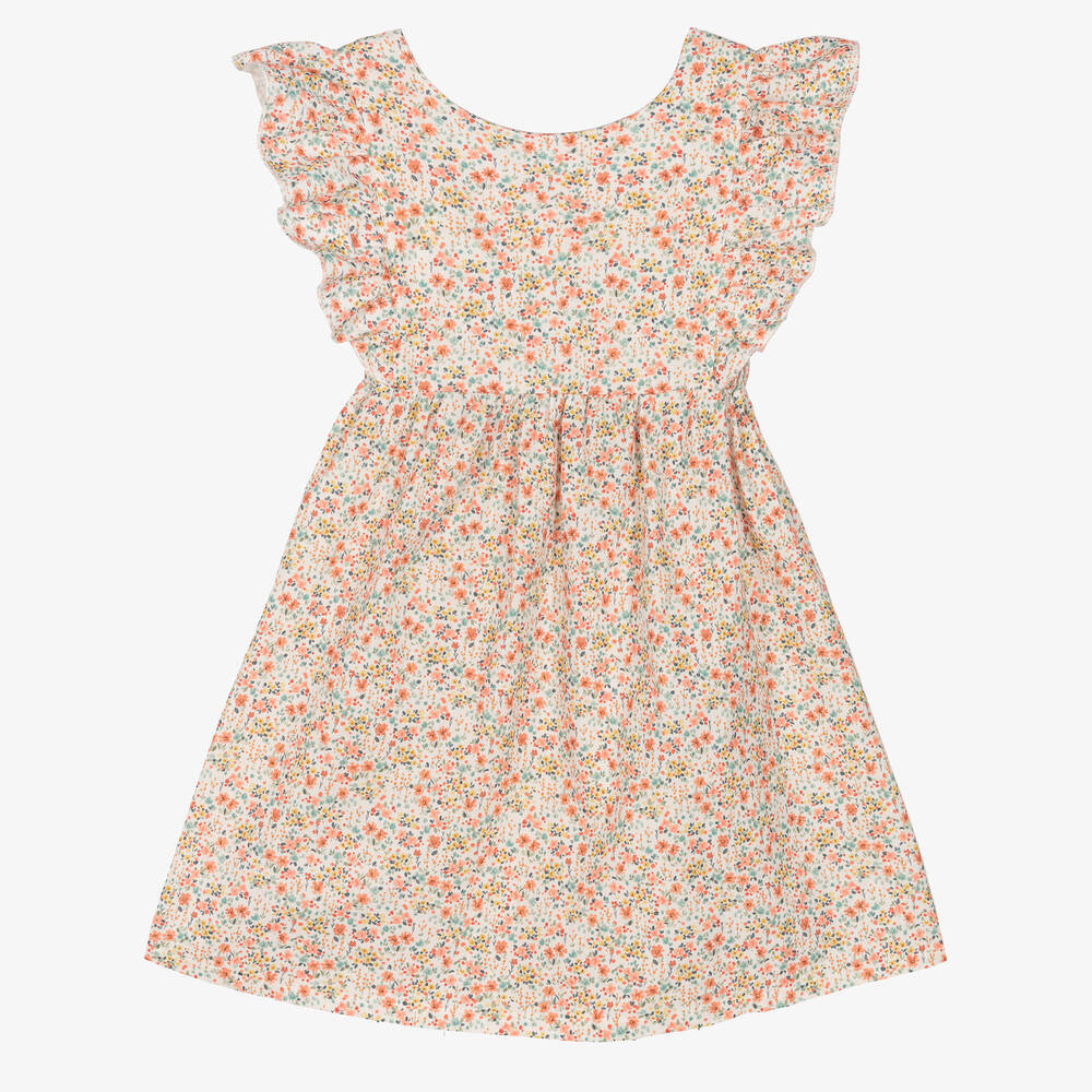 Babidu - Robe orange et verte à fleurs fille | Childrensalon