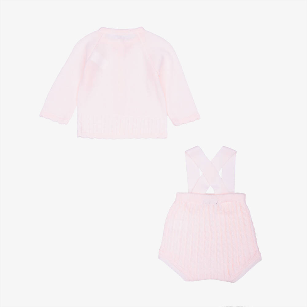 Babidu-Girls Pale Pink Cable Knit Cardigan & Shorts Set | Childrensalon Outlet