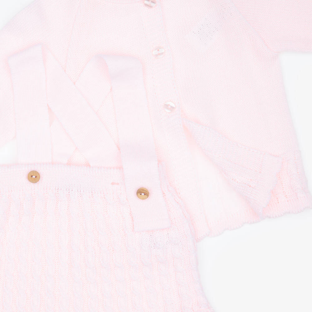 Babidu-Girls Pale Pink Cable Knit Cardigan & Shorts Set | Childrensalon Outlet