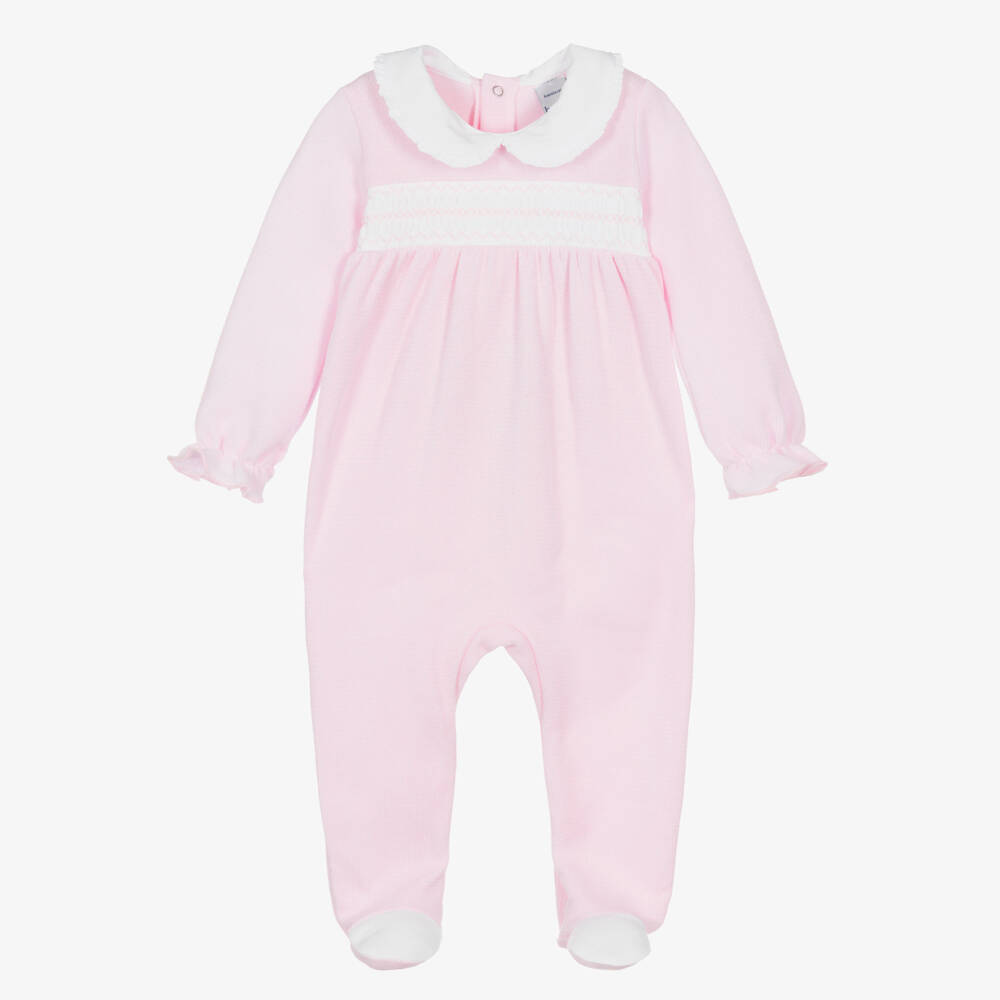 Babidu-Girls Pale Pink Cotton Knit Babygrow | Childrensalon Outlet