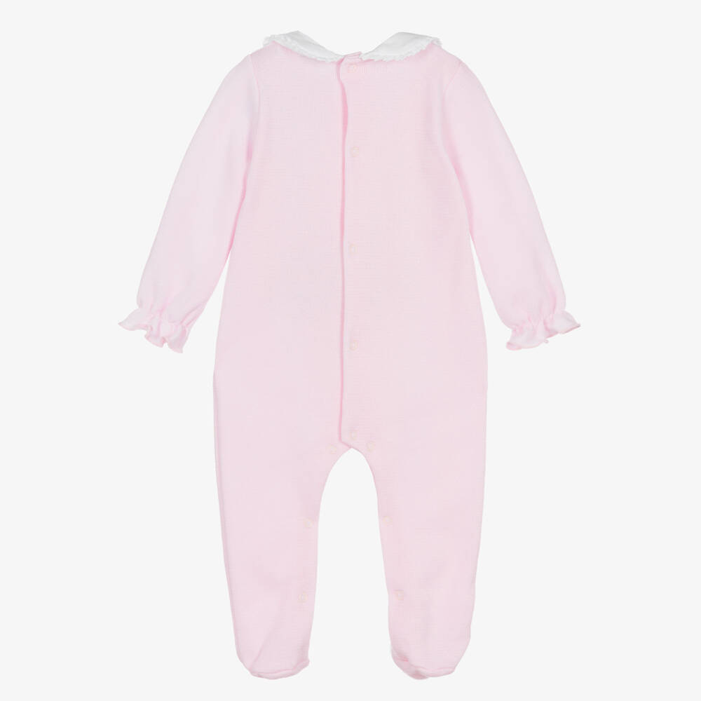 Babidu-Girls Pale Pink Cotton Knit Babygrow | Childrensalon Outlet
