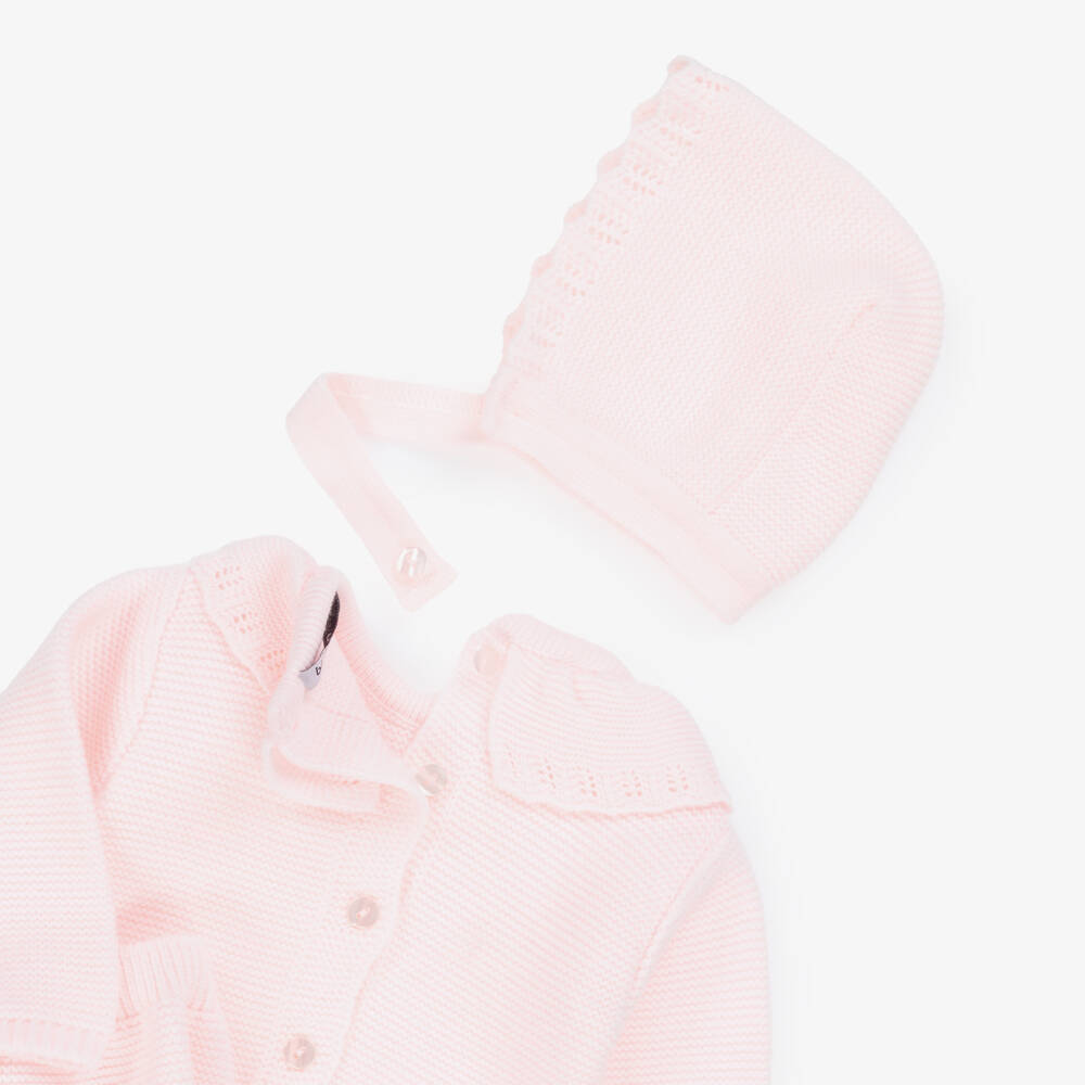 Babidu-Girls Pale Pink Knitted 2 Piece Babysuit Set | Childrensalon Outlet