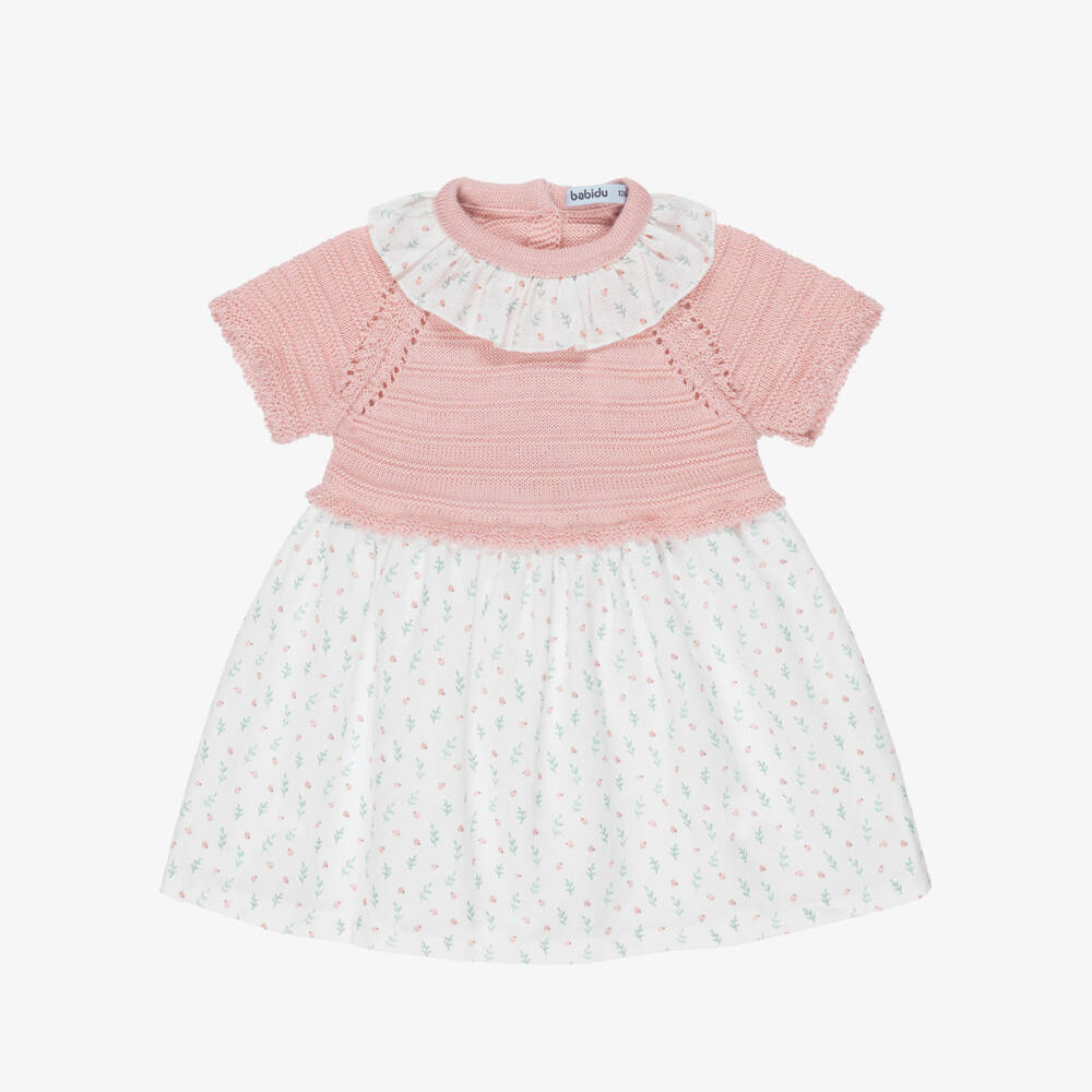 Babidu-Girls Pale Pink & White Floral Print Dress | Childrensalon Outlet