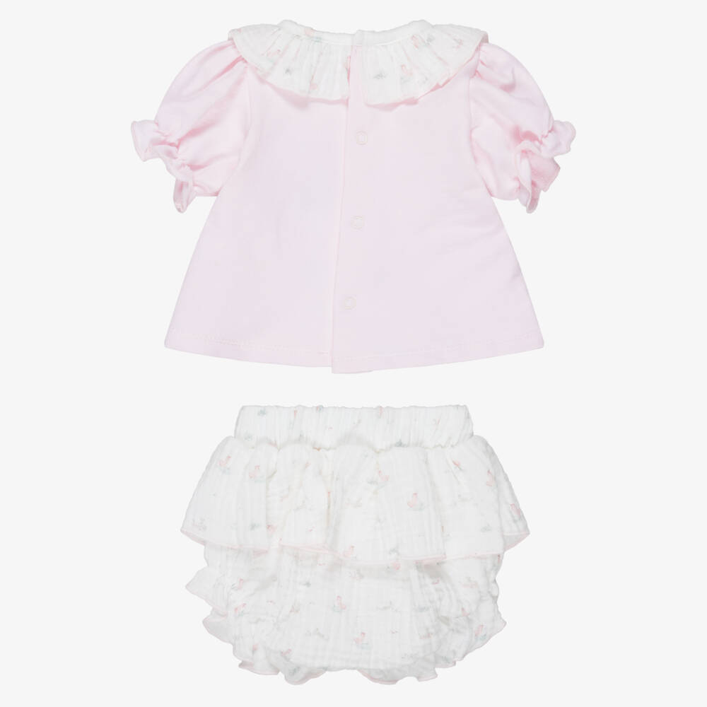 Babidu-Girls Pale Pink & White Ruffle Shorts Set | Childrensalon Outlet