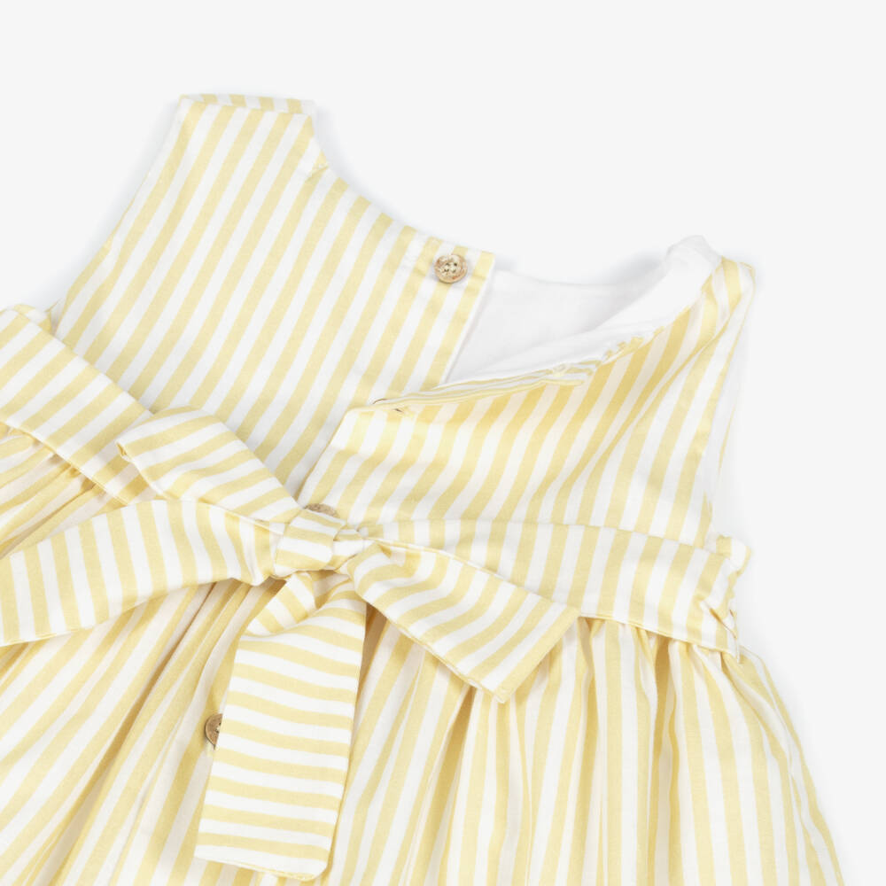 Babidu-Girls Pale Yellow & White Striped Cotton Dress | Childrensalon Outlet
