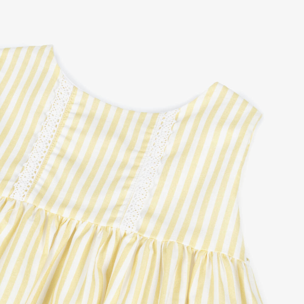 Babidu-Girls Pale Yellow & White Striped Cotton Dress | Childrensalon Outlet