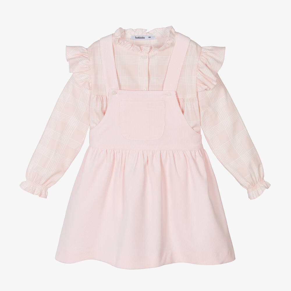 Babidu - Girls Pink Blouse & Corduroy Dress Set | Childrensalon