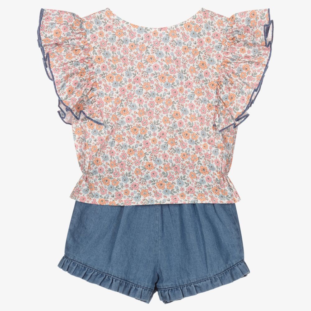 Babidu-Розовый топ с голубыми шортами для девочек | Childrensalon Outlet