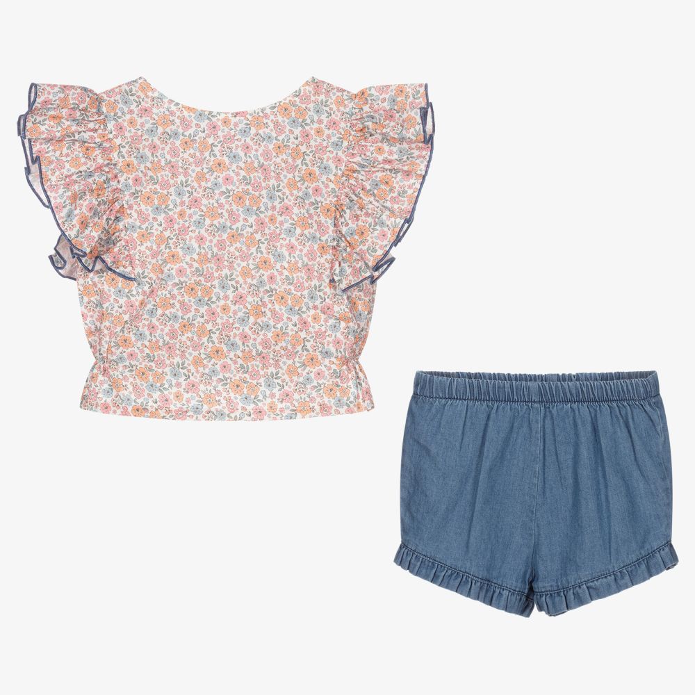 بابيدو -طقم شورت قطن لون زهري وأزرق للبنات | Childrensalon Outlet