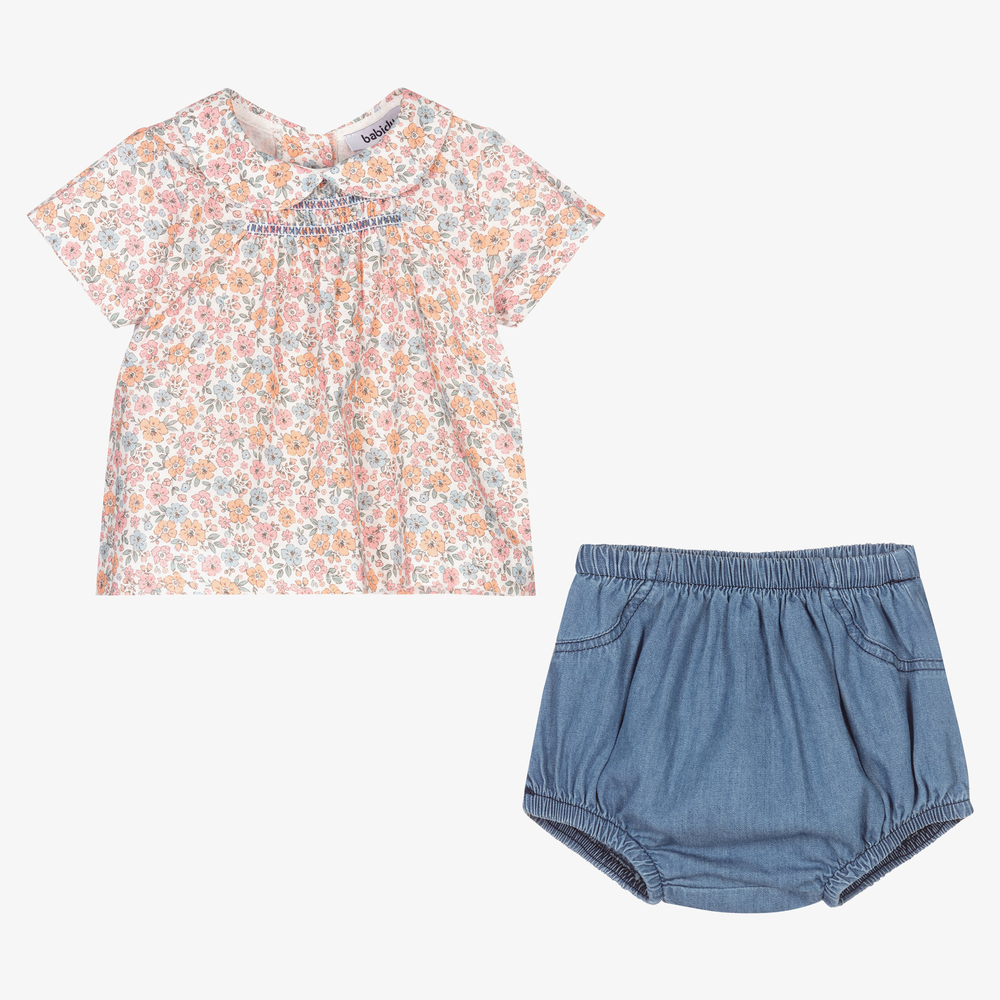 بابيدو -طقم شورت أطفال بناتي قطن لون زهري وأزرق | Childrensalon Outlet