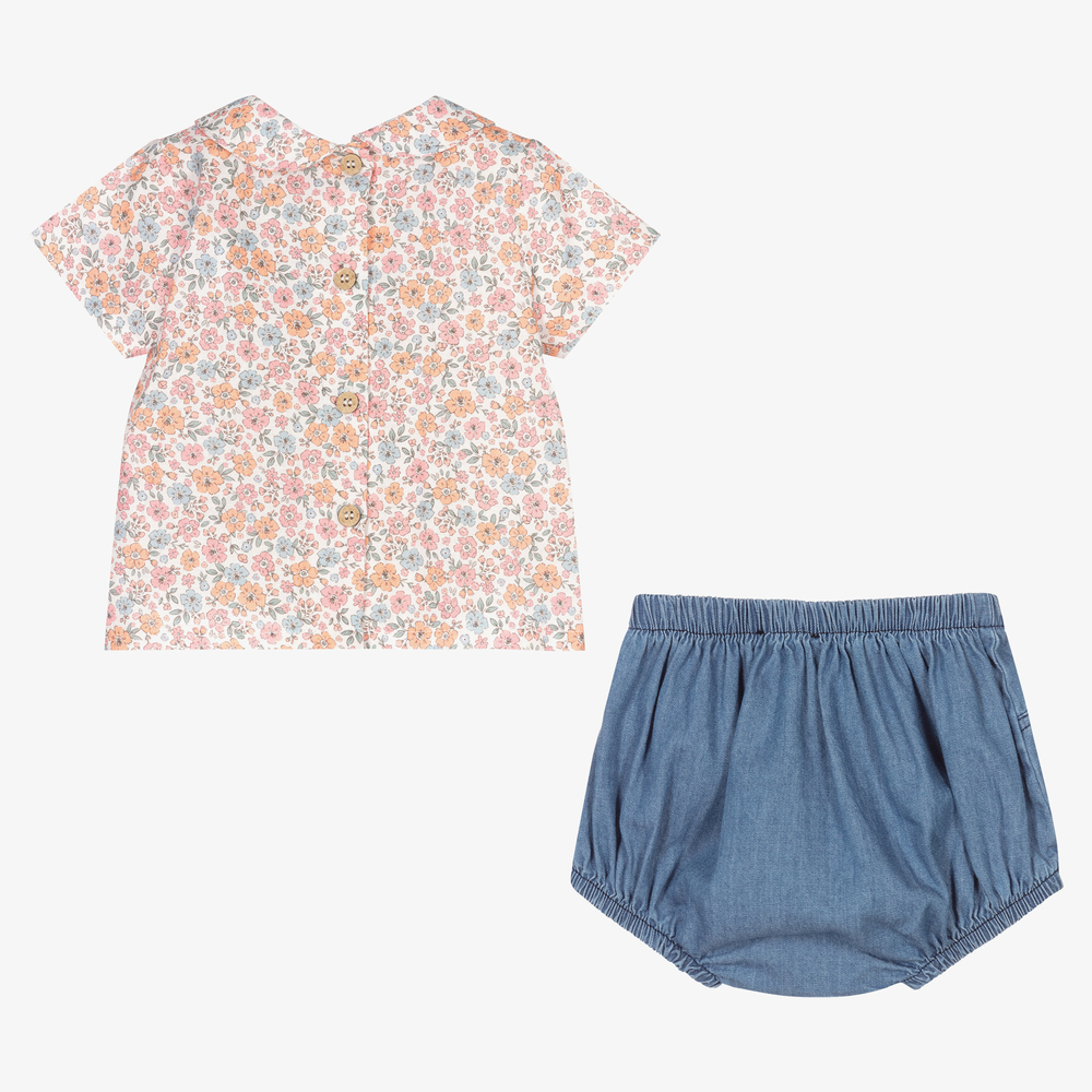بابيدو -طقم شورت أطفال بناتي قطن لون زهري وأزرق | Childrensalon Outlet
