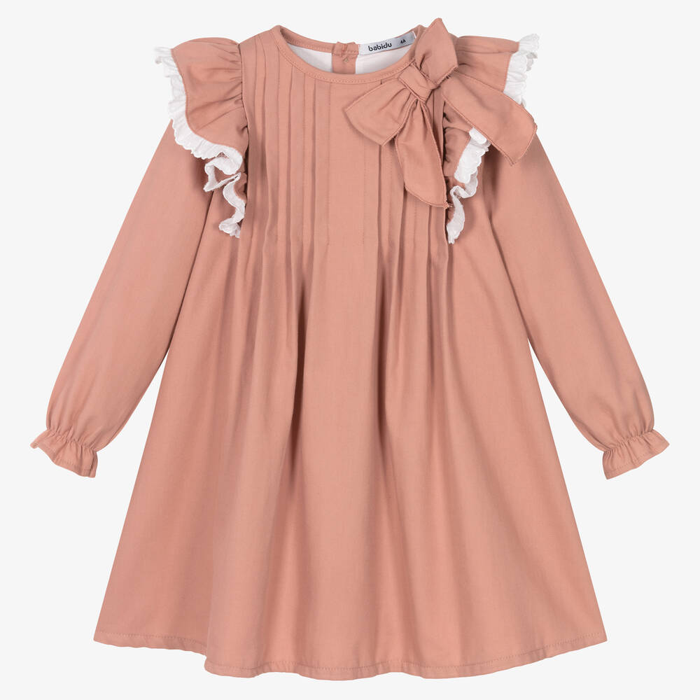 Babidu-Girls Pink Bow & Ruffle Dress | Childrensalon Outlet