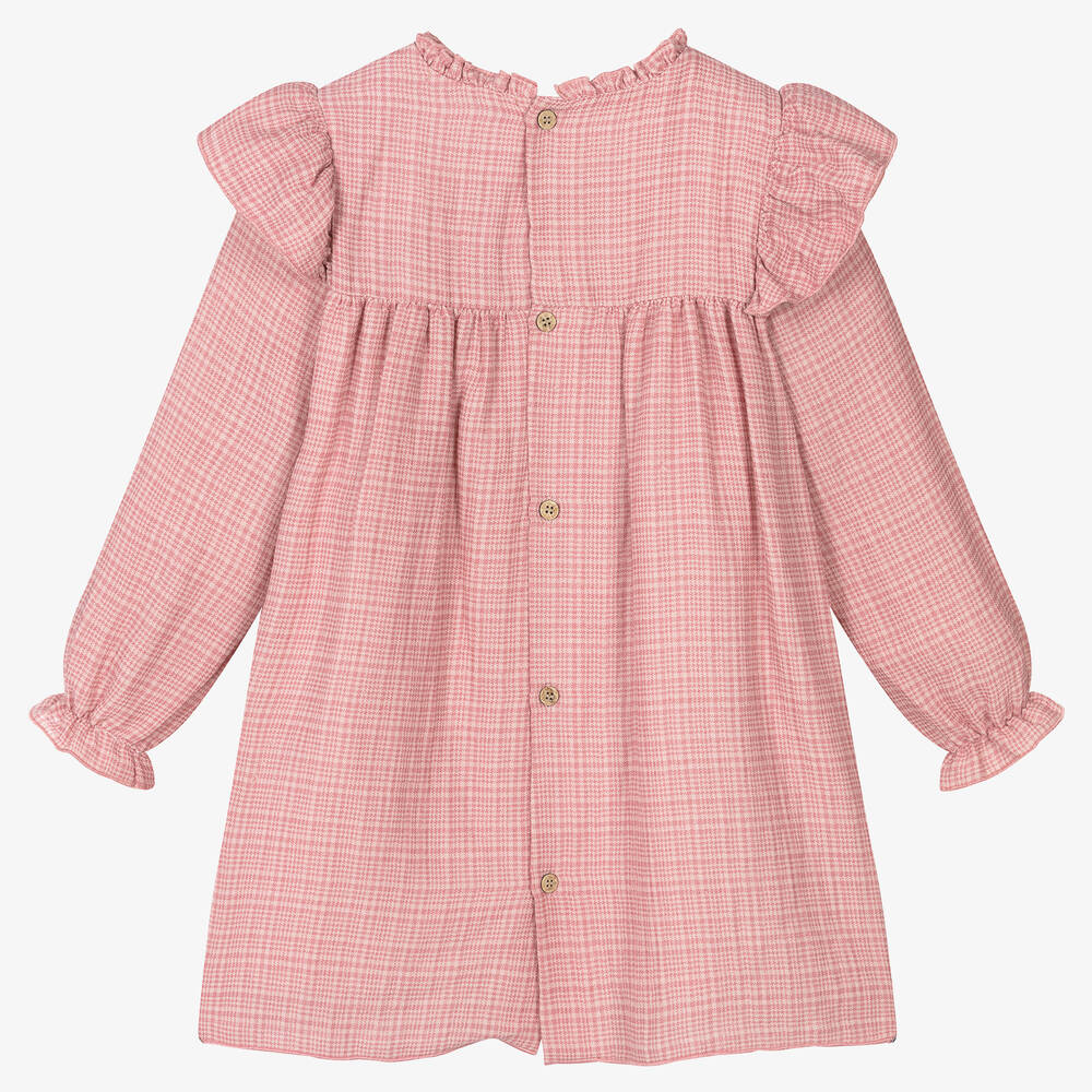 Babidu-Girls Pink Checked Cotton Dress | Childrensalon Outlet