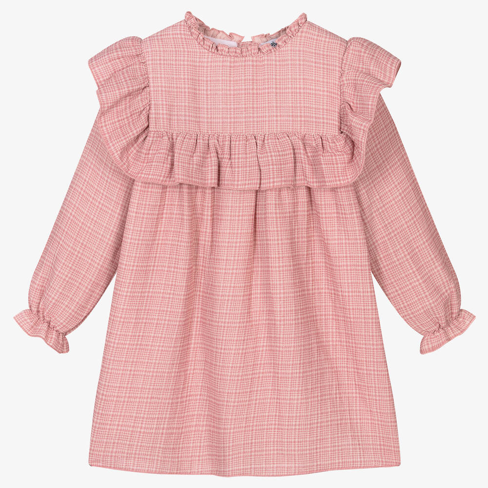 Babidu - Girls Pink Checked Cotton Dress | Childrensalon
