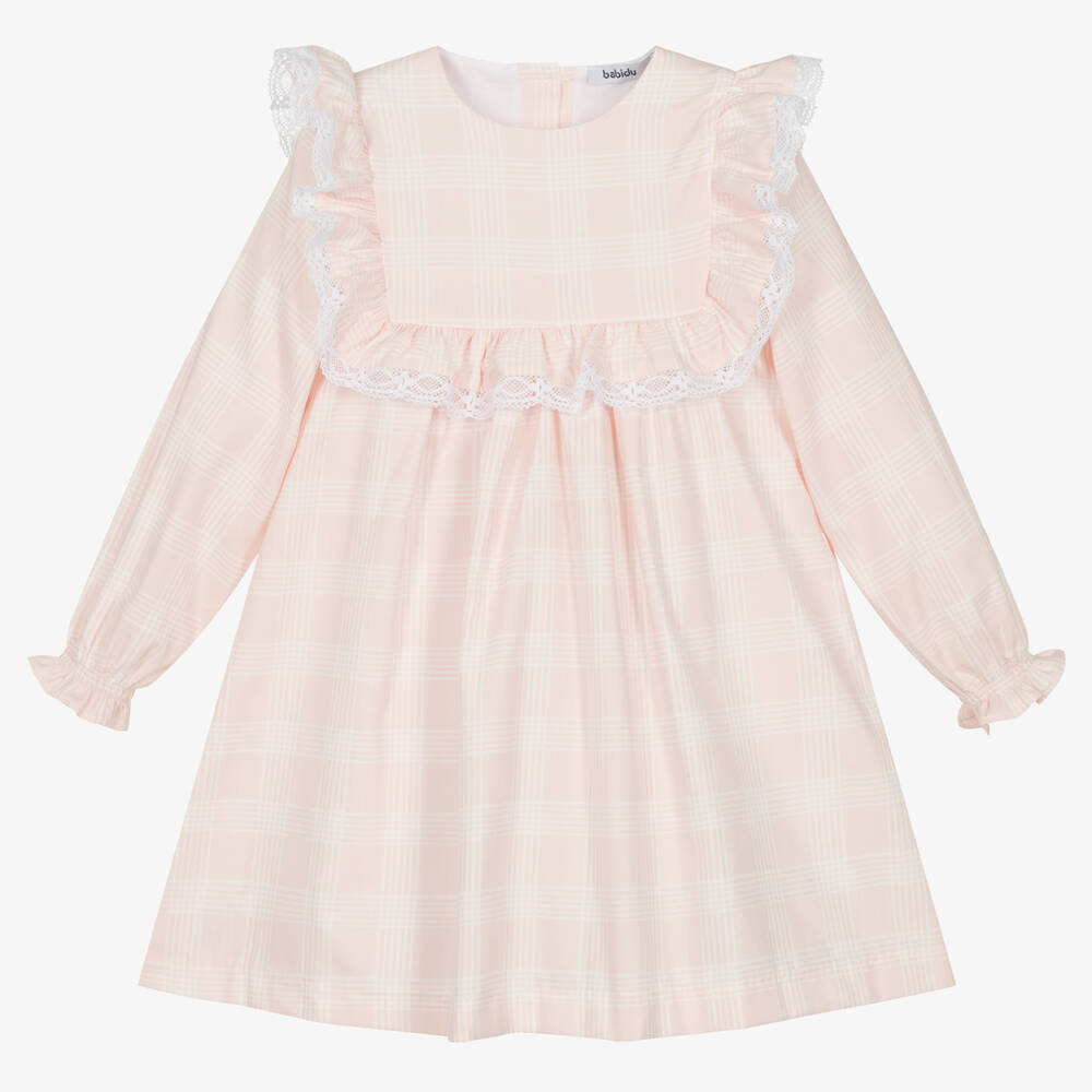 Babidu - Girls Pink Checked Cotton Dress | Childrensalon