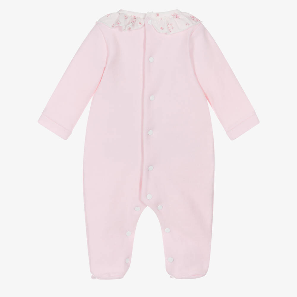 Babidu-Girls Pink Cotton Babygrow with Floral Bodice | Childrensalon Outlet