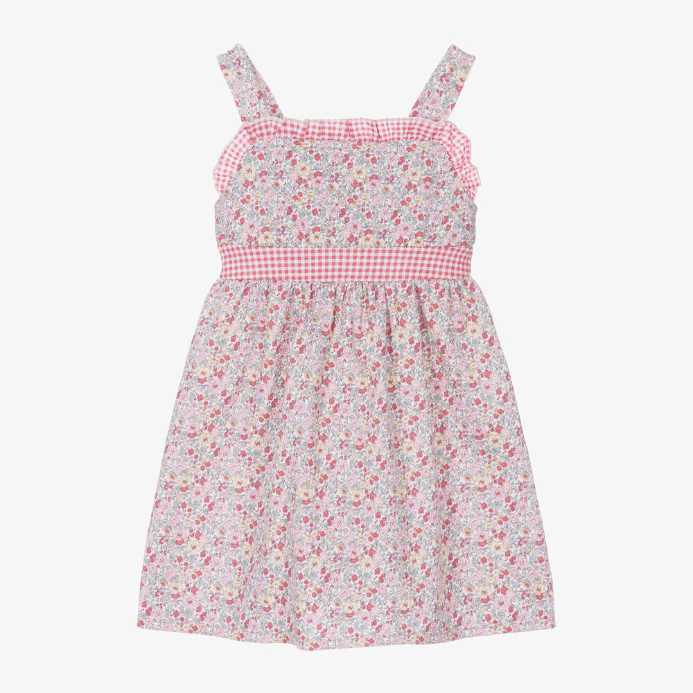 Babidu-Girls Pink Cotton Floral Dress | Childrensalon Outlet