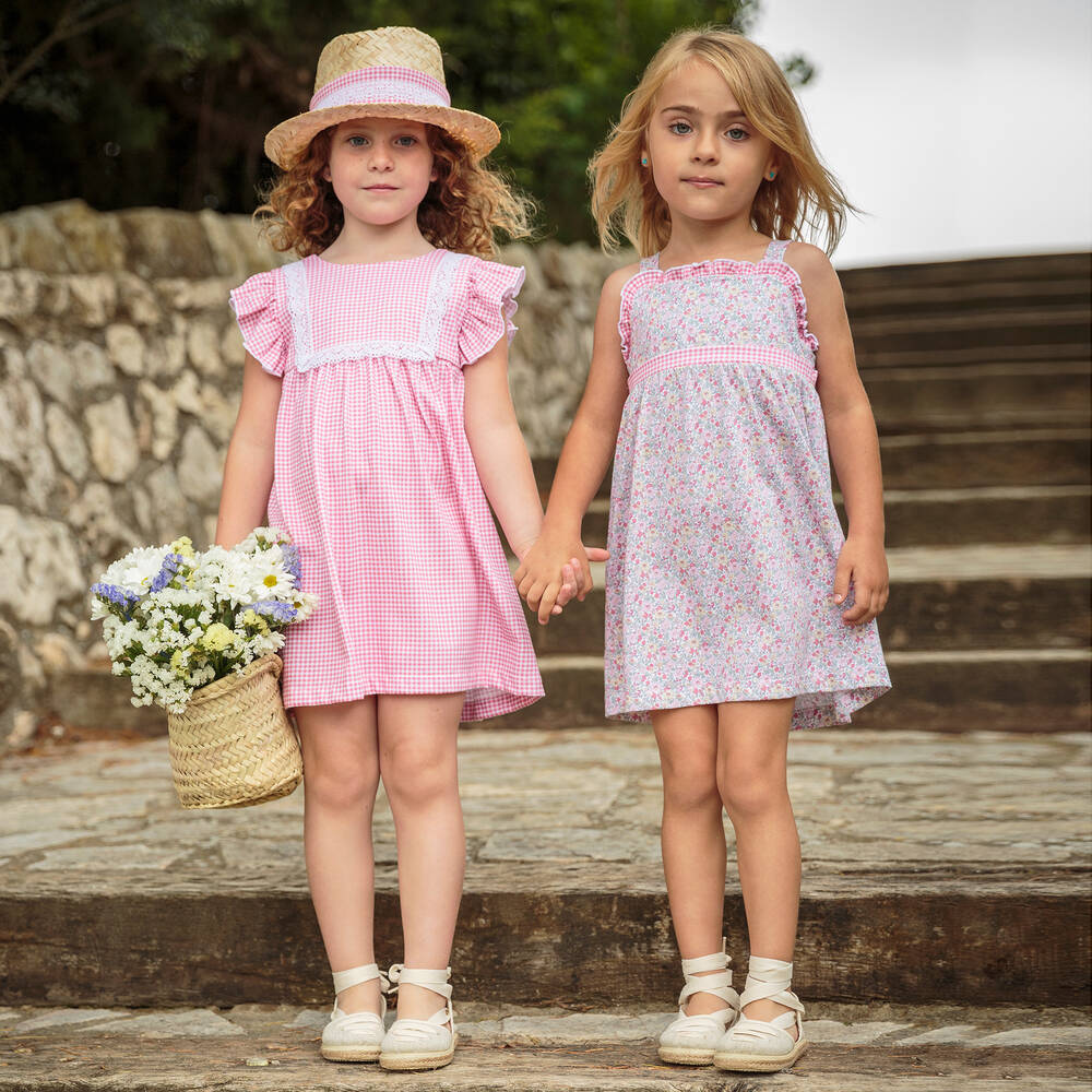 Babidu-فستان قطن جيرسي لون زهري بطبعة ورود | Childrensalon Outlet