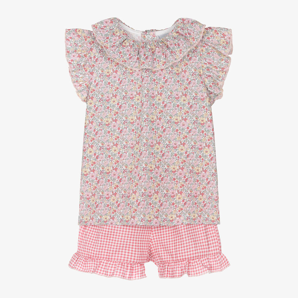 Babidu-Girls Pink Cotton Floral Short Pyjamas | Childrensalon Outlet