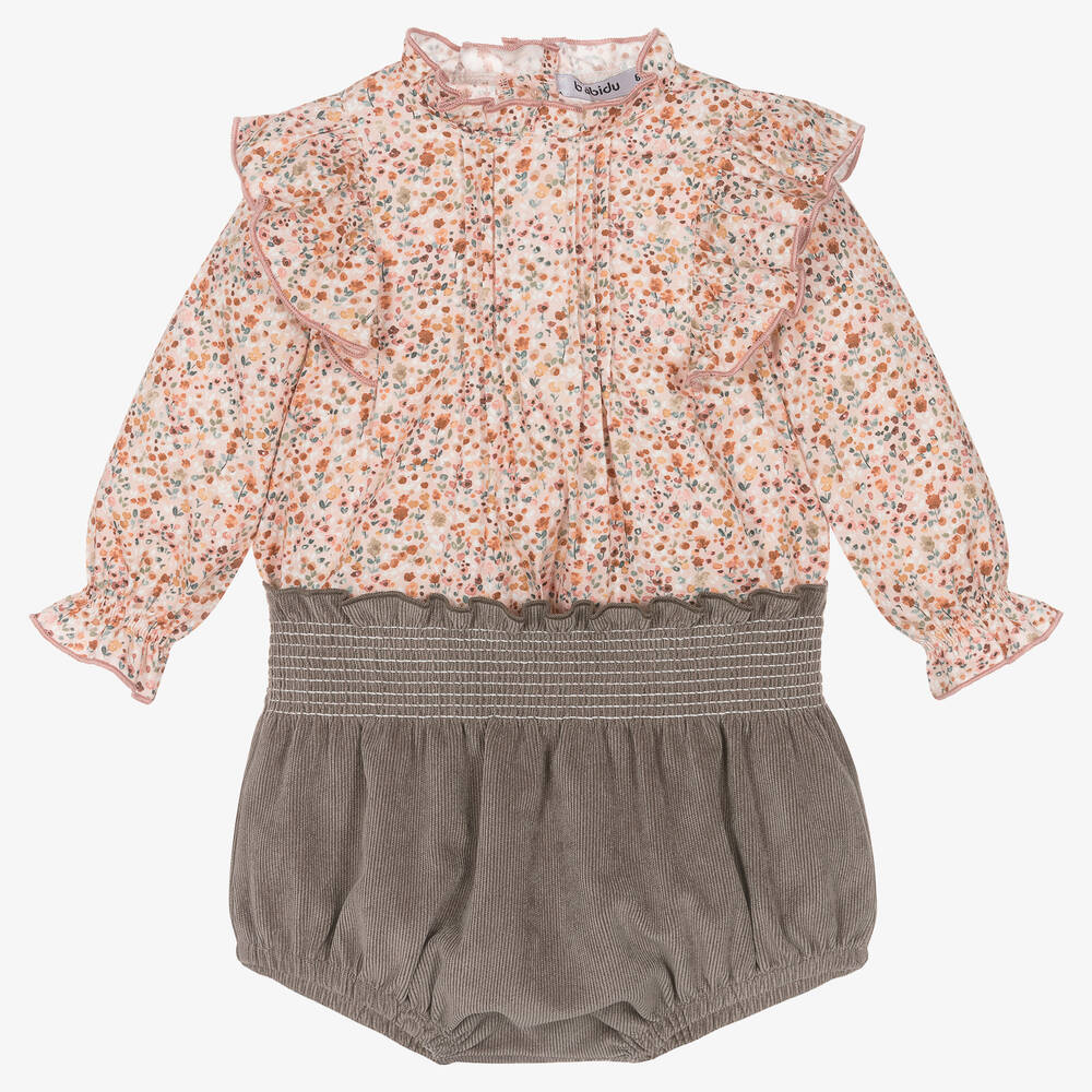 Babidu-Girls Pink Cotton Floral Shorts Set | Childrensalon Outlet