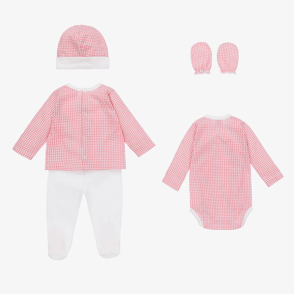 Babidu-طقم أفرول قطن جينغهام لون زهري للمولودات | Childrensalon Outlet