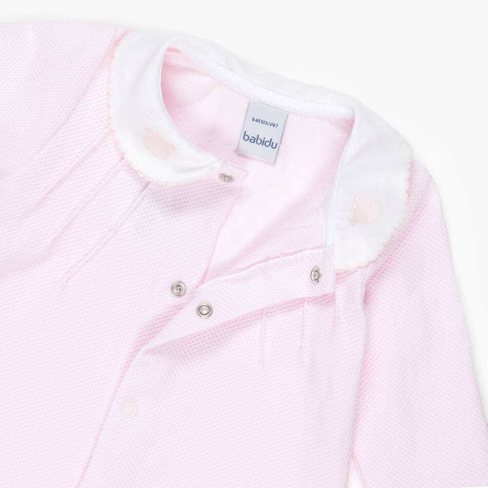 Babidu-Girls Pink Cotton Jersey Babygrow with Teddy Motifs | Childrensalon Outlet