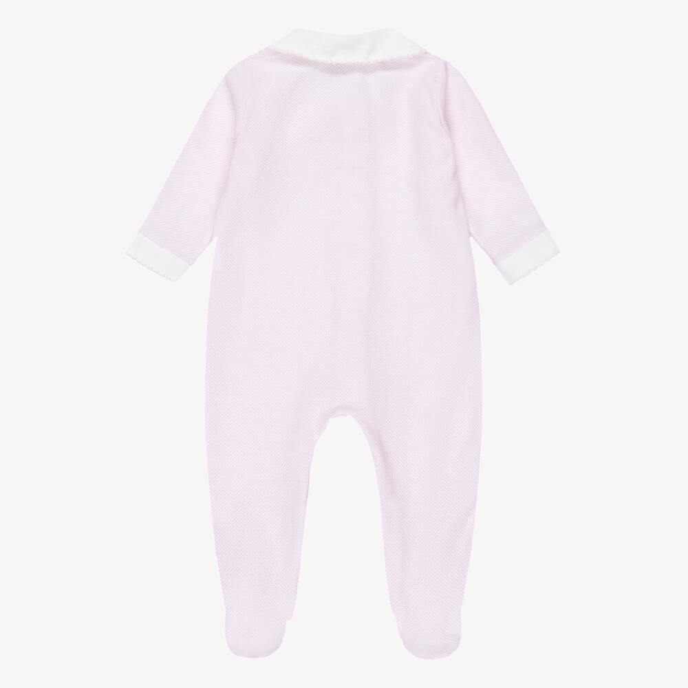 Babidu-Girls Pink Cotton Jersey Babygrow with Teddy Motifs | Childrensalon Outlet