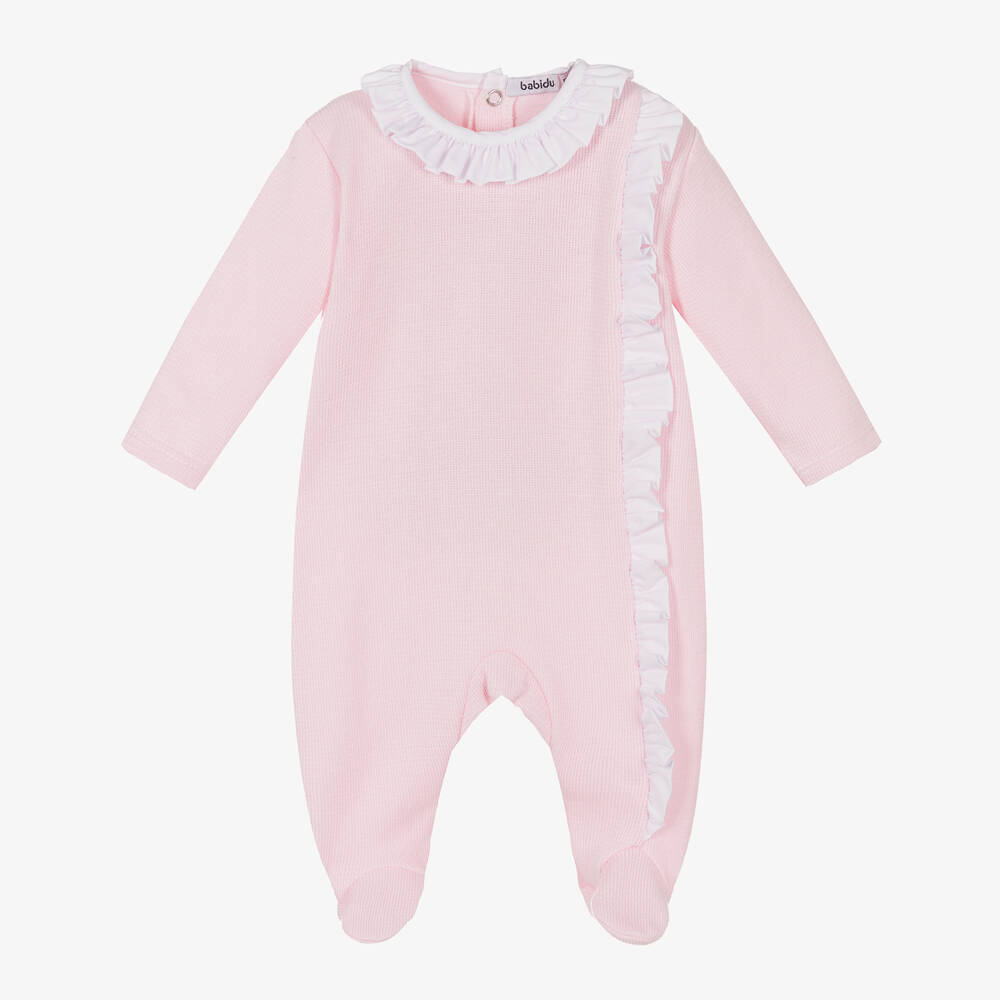 Babidu-Girls Pink Cotton Jersey Knit Babygrow | Childrensalon Outlet