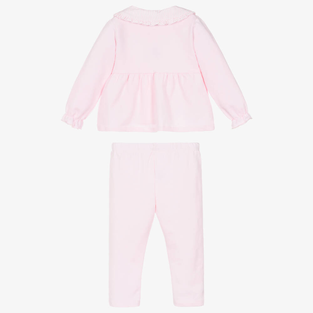 Babidu-Girls Pink Cotton Jersey Trousers Set with Striped Trims | Childrensalon Outlet